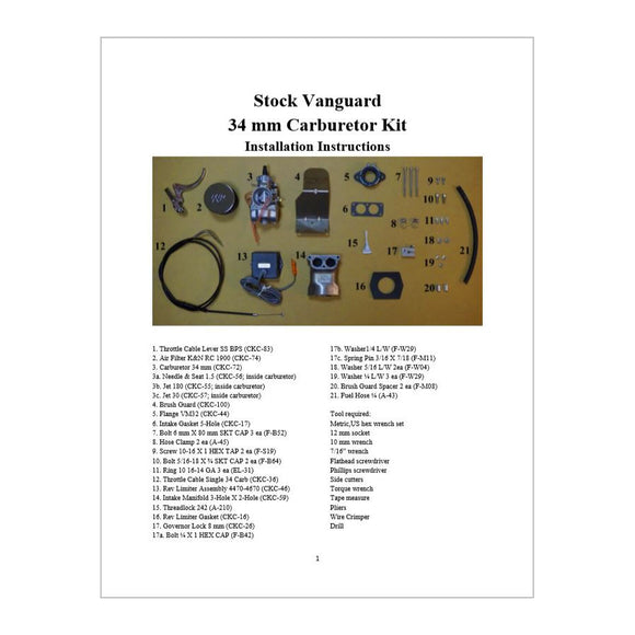 Single Carb Kit 34mm Small Vanguard Installation Instructions